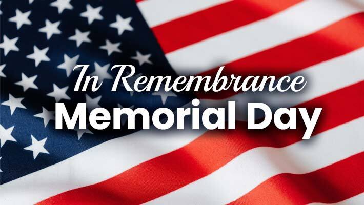 American flag background that reads In Remembrance Memorial Day